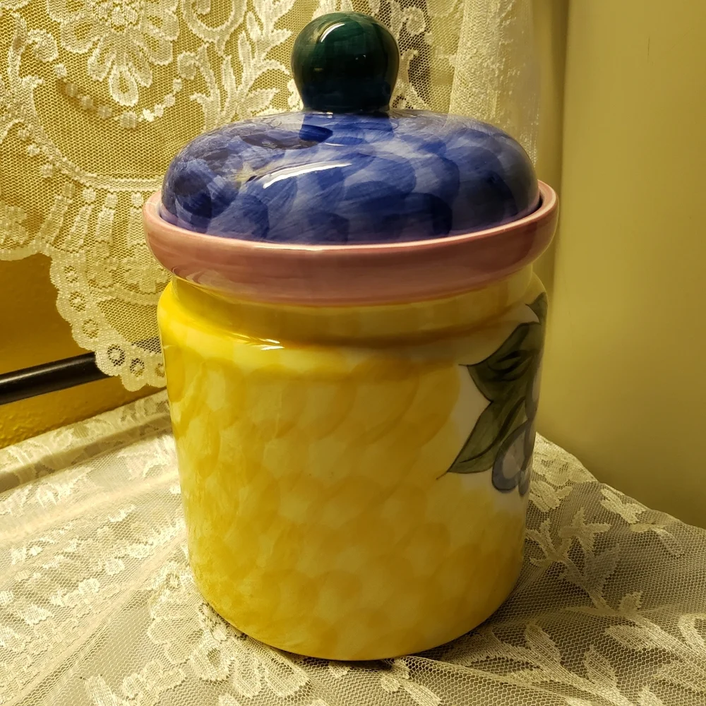 Vtg Canister Cookie Jar GEI Grapes Sealing Lid